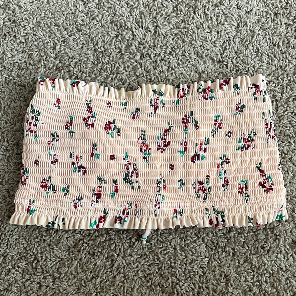 Xhilaration Floral Smocked Bandeau Top - Cream and Red